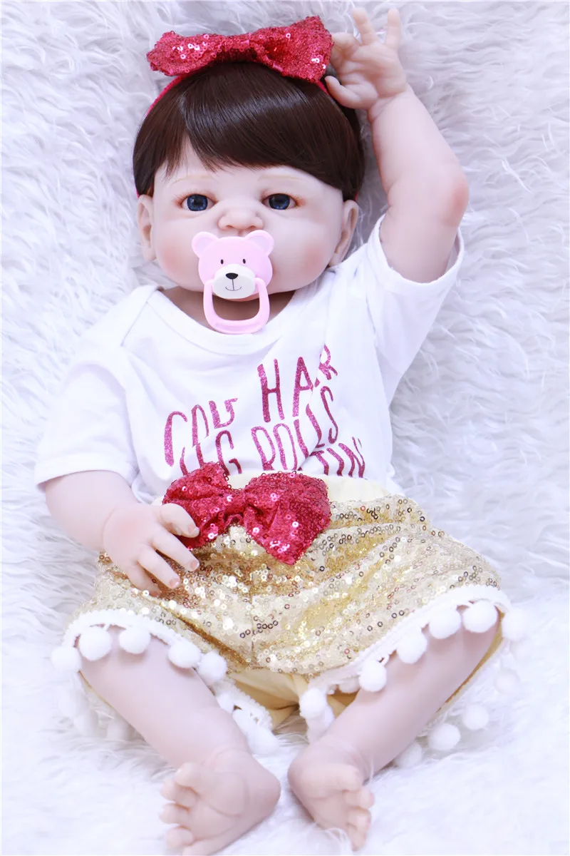 55cm Full Silicone Reborn Baby Doll Toys lovely newborn girl Toddler Babies child Birthday Present Gift bebe Brinquedos