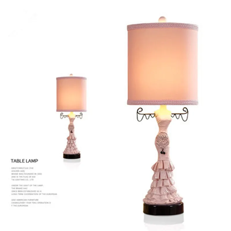 Marmenkina Children's table lamp bedroom lamp children's room bedside lamp princess pink creative resin beauty decorative Lamp