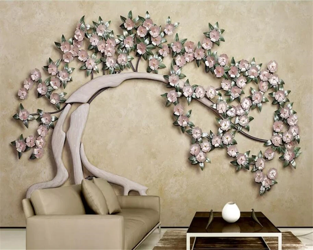 wellyu new Custom wallpaper 3D wrought iron flower tree modern minimalist 3d living room TV background wall papers home decor 3d