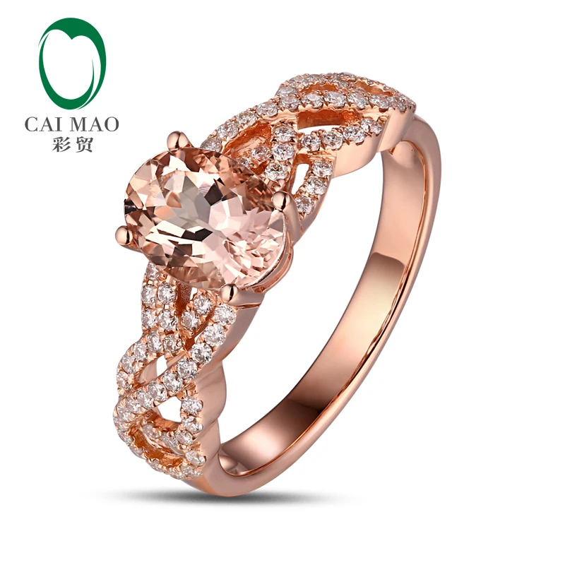 Unplated 14K/Au585 Rose Gold 1.35ct Natural Morganite 0.33ct Diamonds Engagement Ring