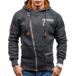 Sudadera con capucha de manga larga para hombre, suéter informal de color liso con cremallera, ropa de calle ajustada, novedad de otoño, 2021