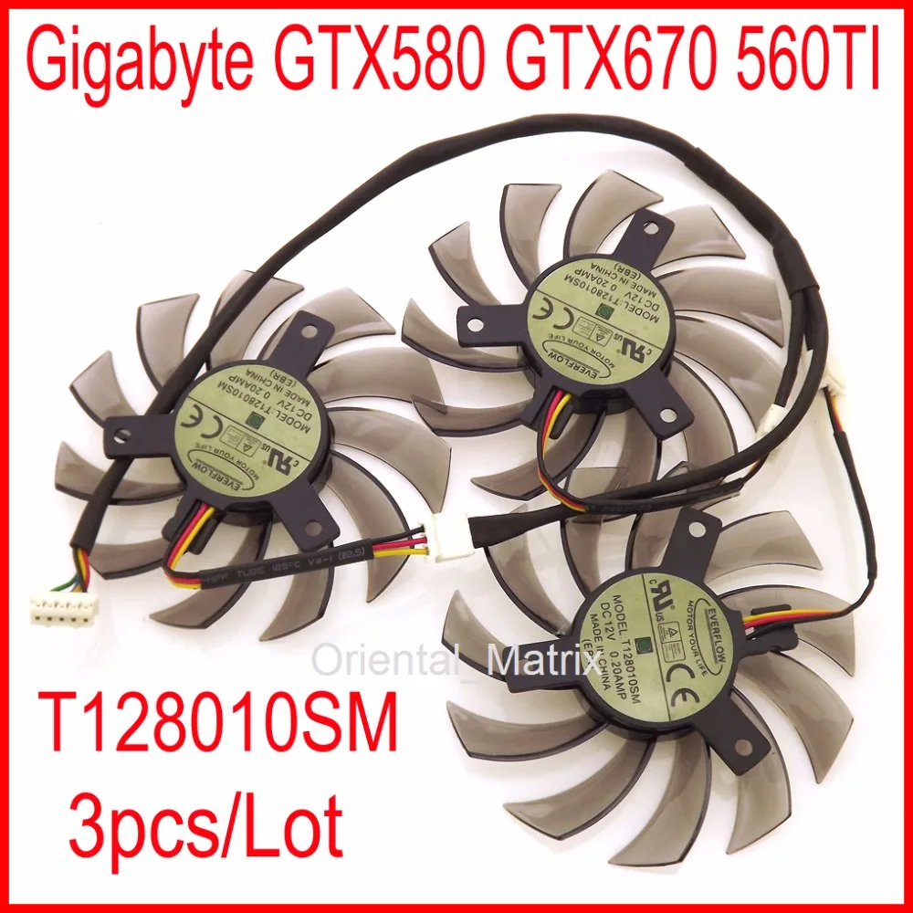 

3pcs/lot T128010SM 75mm 40x40x40mm VGA Video Card Fan For Gigabyte GTX460 470 570 580 670 HD5870 Cooling Fan 5Pin