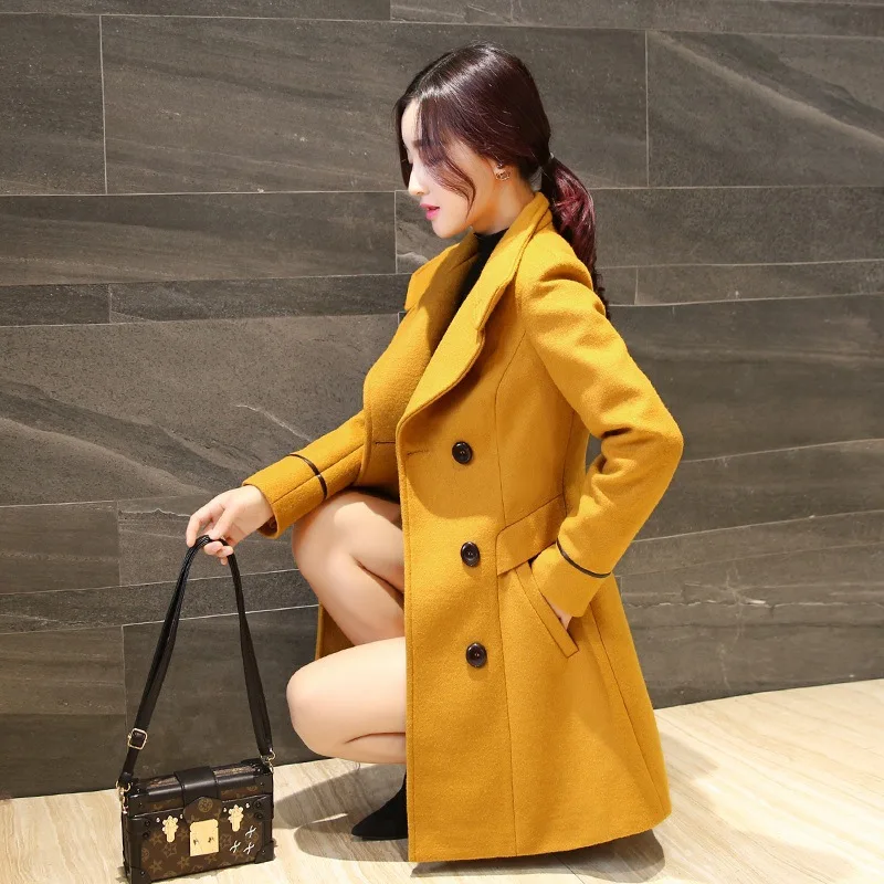 2019 Autumn and winter new double-breasted slim mid-length women\'s lapel fashion woolen coat womens coats winter AL965