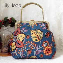 Female Handmade Aesthetics Cottage Retro Flower Handbag Summer Hippie Boho Bohemian Chic Tribal Ethnic Folk Blue Shoulder Bag