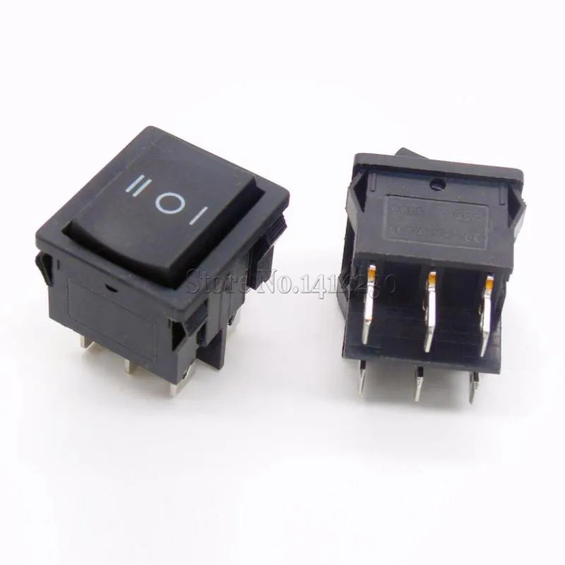 10Pcs KCD5 21X24mm 21*24mm 6 Pin 3 Position 6A/12A 250VAC ON-OFF-ON SPDT Snap in Black Rocker Switch