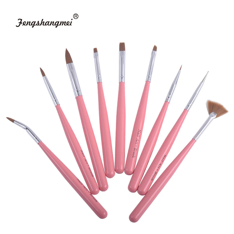 fengshangmei 9pcs Brushes for Nail Design Artistic Nail Gel Brushes