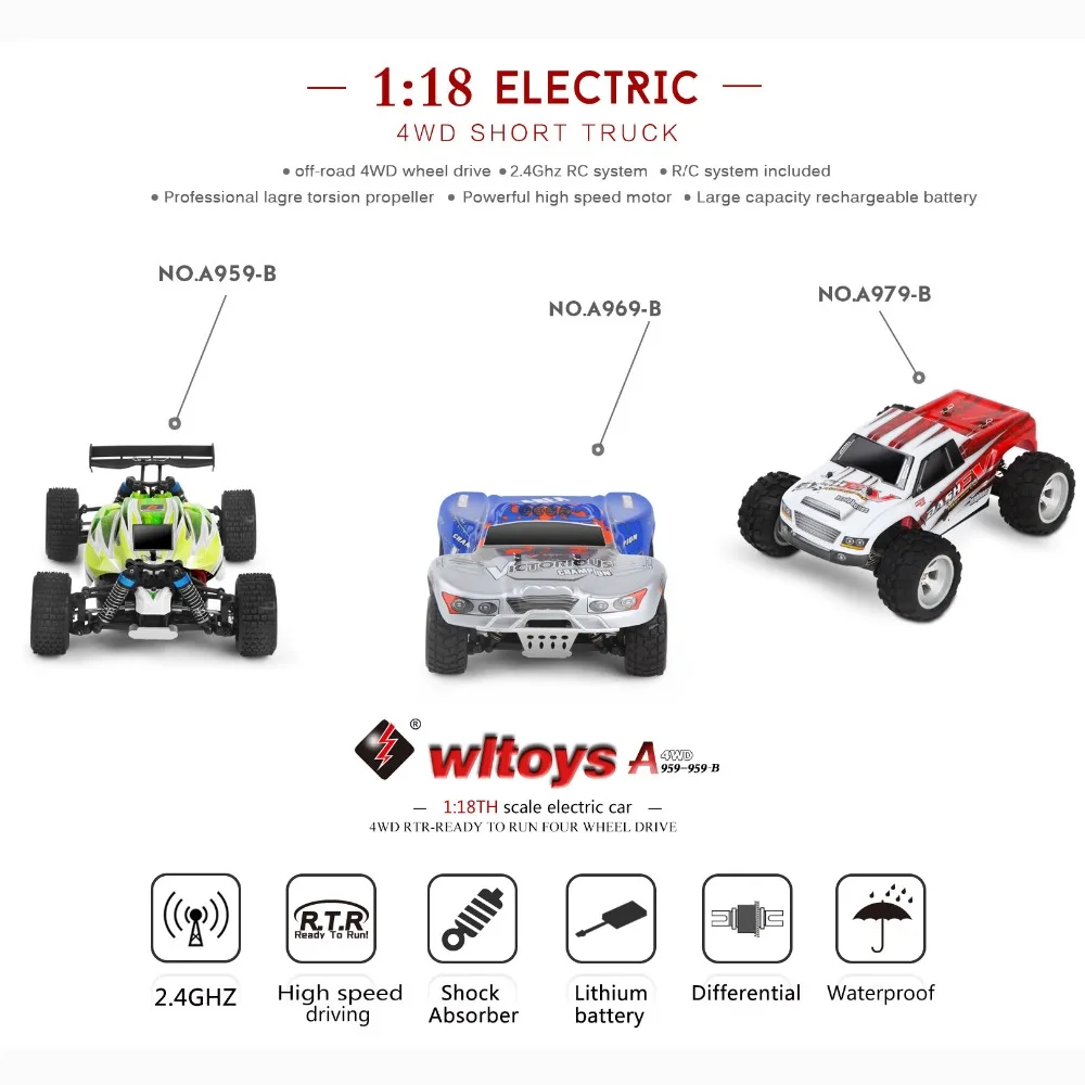 WLtoys A959-B 1:18 4WD Buggy Remote Control Car Radio-controll Car High speed RC Car 70km/h Off Road RC Racing Car A969-B A979-B