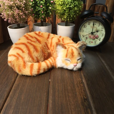 

about 20x17cm cute yellow grains cat model plastic&furs sleeping cat handicraft home decoration gift s2674