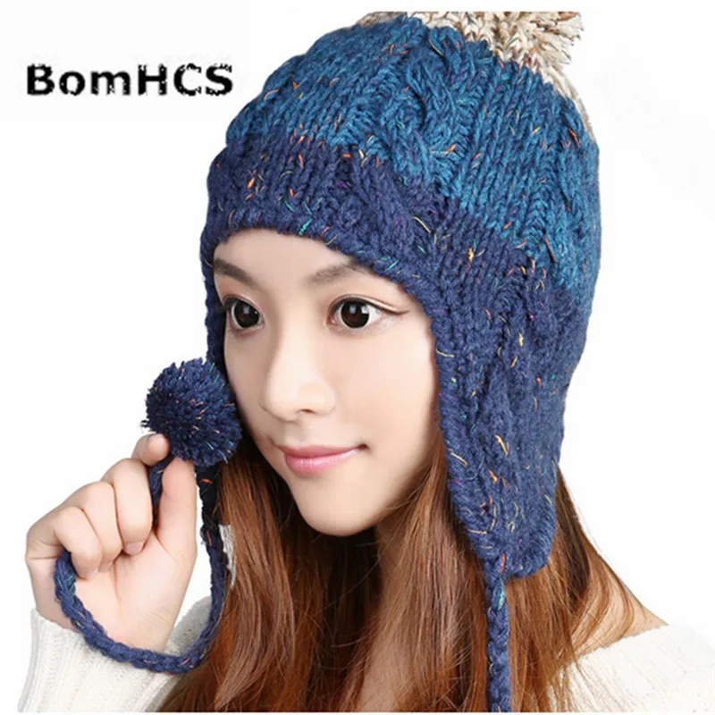 BomHCS Thick Warm Winter Knit Hats Women Lady Handmade Ear Muff Beanie Skully Cap