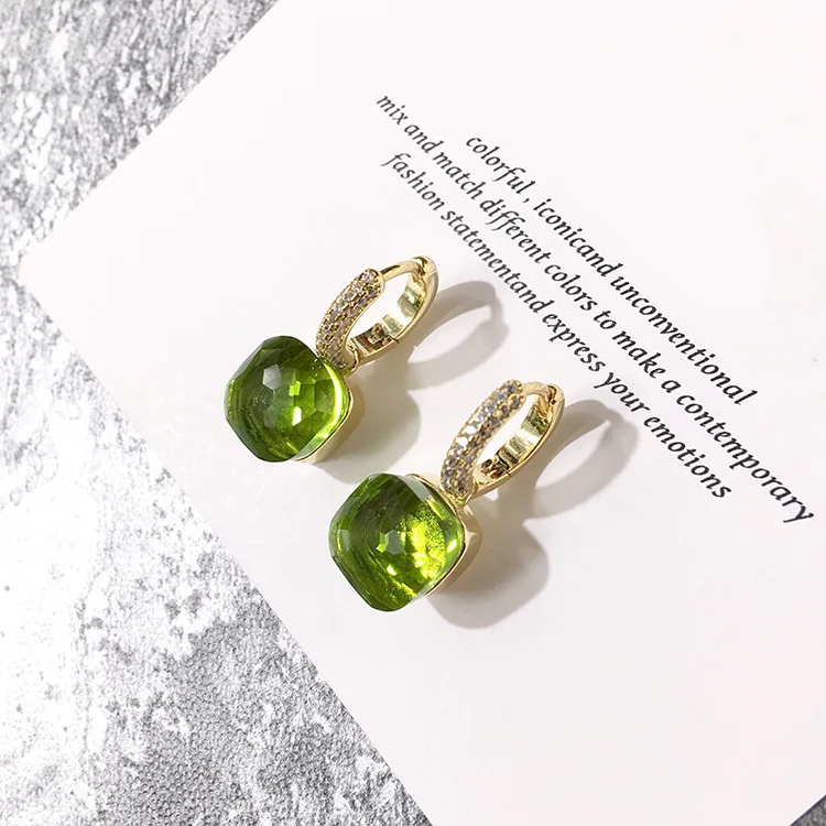 Top Quality Fashion Candy Style Hoop Earrings Multi-Faceted Multicolor Square Crystal Earrings For Women Brand Jewelry