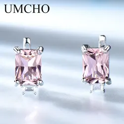 UMCHO 100% Real 925 Sterling Silver Earrings Gemstone Created Morganite Clip Earrings For Female Wedding Gifts Fine Jewelry