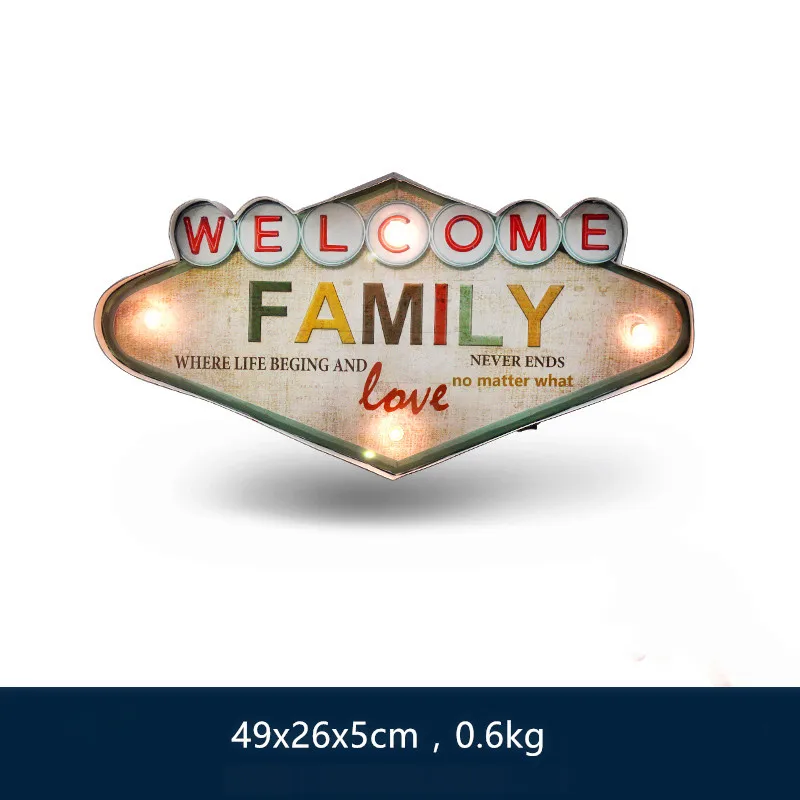 Welcome Love Family LED Metal Neon Signs, Vintage Home Decor, Wall Hanging Decorations, Bar, Pub, Cafe, High Quality Signboard