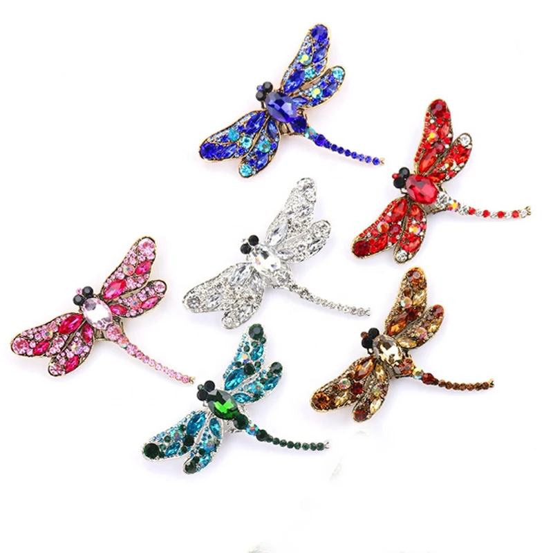 100pcs/lot Wholesale sparkly rhinestone Crystal dragonfly Brooch Pin Jewelry decoration for gift/party