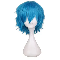 QQXCAIW Short Men Green Blue Cosplay Wig Party Costume High Temperature Fiber Synthetic Hair Wigs