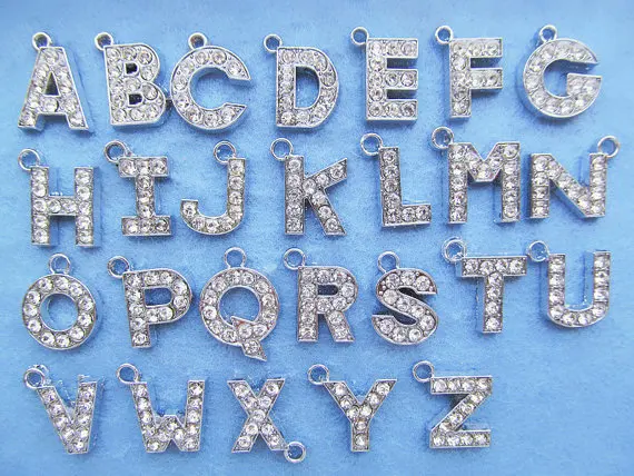 5 sets Cute Cabinet Silver tone Alphabet Letter Pendant Charm/Finding,Bestridden White Rhinestone,DIY Accessory