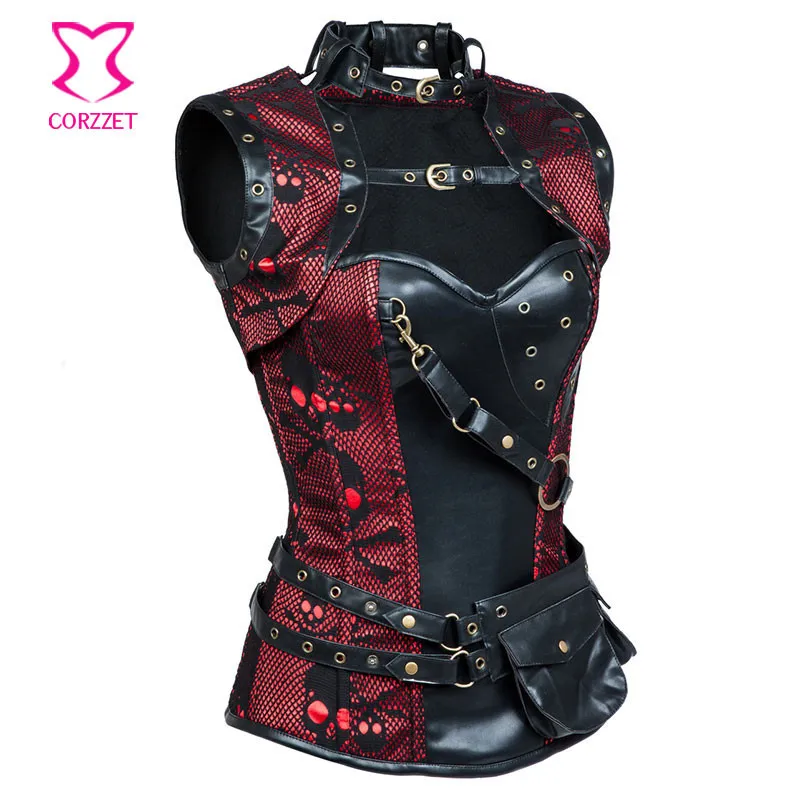 Corzzet Sexy Rettro Purple Brocade Steel Boned Steampunk Overbust Corset With Jacket Waist Slimming Gothic Corsets Plus Size 6XL