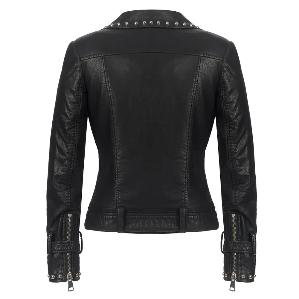 SX Gothic PU faux leather Belt Rivet Jacket Women Autumn Winter Fashion Motorcycle Jacket Black PUNK Outerwear 2019