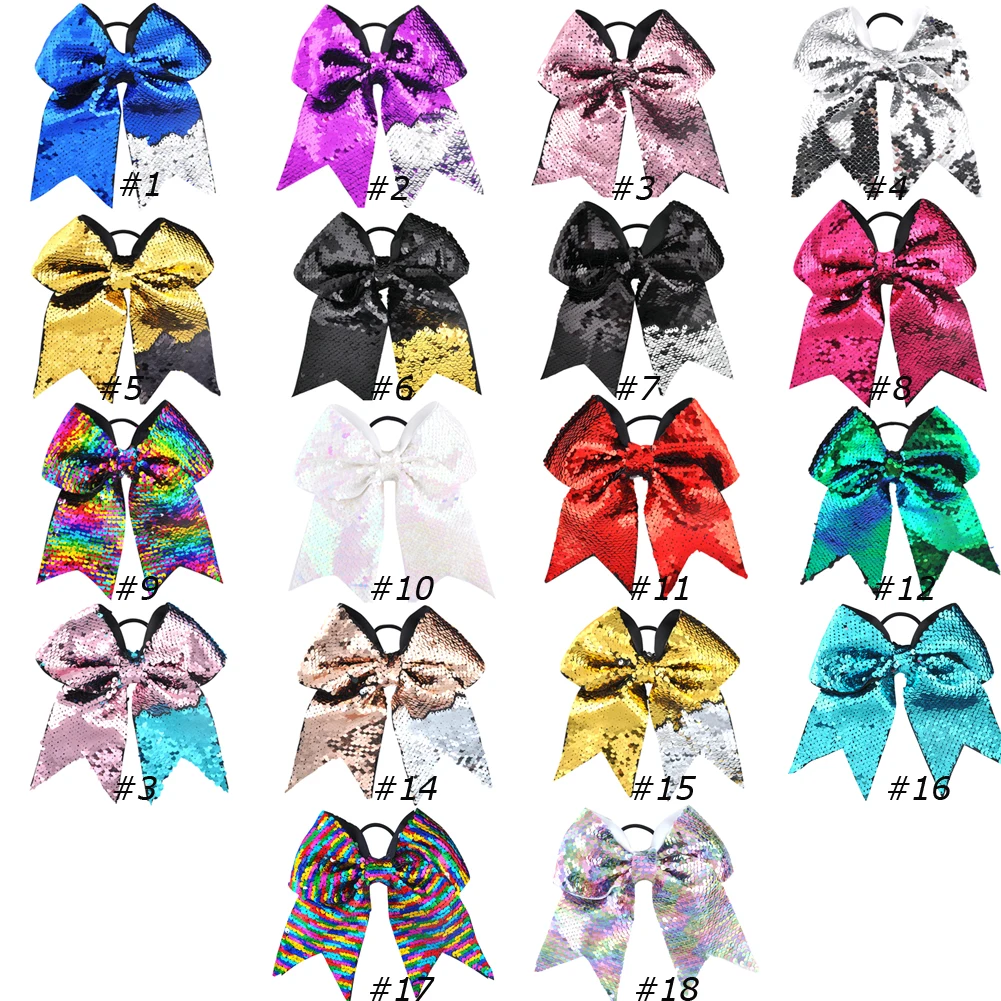 1PC 8 Inch Christmas Ponytail Holder Elastic Hair Hands Girls Glitter Sequins Scales Big Cheerleading Hair Bows Hair Scrunchies