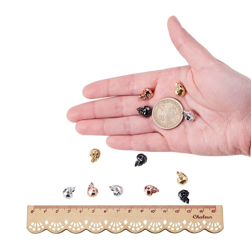 Wholesale 4pcs/Pack Gothic Skull Heads Beads Copper Jewelry Accessories Black Zirconia Spacer DIY Bracelet Necklace Earrings