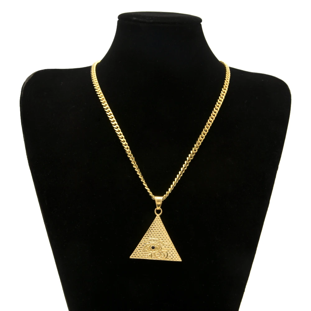 Ancient Egyptian Pyramid Eye Of Horus Pendant Necklace Hip Hop Jewelry Illuminati Collar with 27.5\