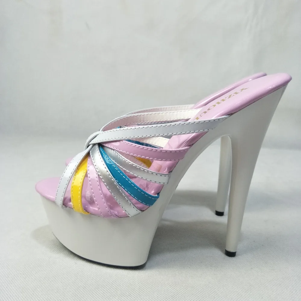 Multicolor uppers in summer, 6 inch sexy model sandals with high heels, 15CM stiletto club slippers