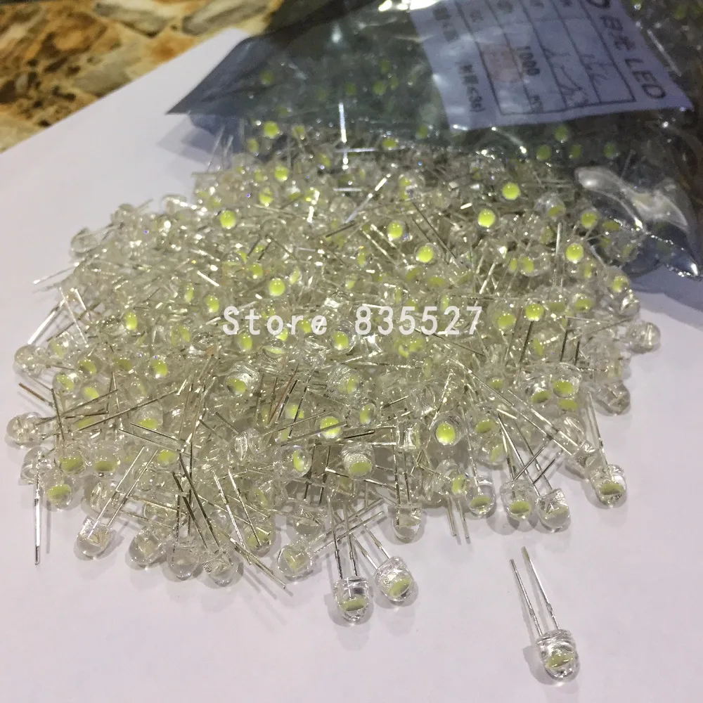 1000pcs/lot white 5mm F5 straw hat LED lamp beads super bright 6-7LM big core chip Light emitting diodes (leds) for DIY lights