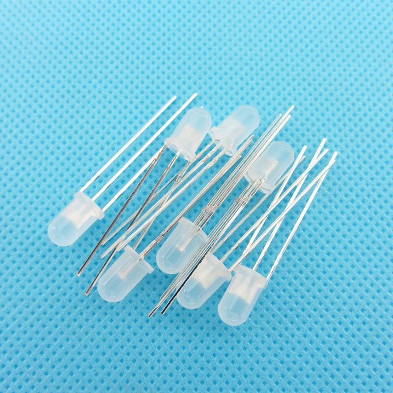 10pcs/lot F5 5mm LED Bi-Color Diffused Common Cathode Round Light Emitting Diode Dual Red Blue Foggy Plug-in Practice DIY Kit