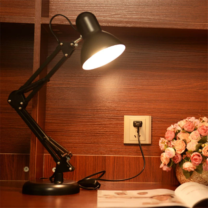 Protect Eye Reading Desk Light Folding Swing Arm LED Table Black Lamp Metal Working Light 110V-220V LED Desk Lamps