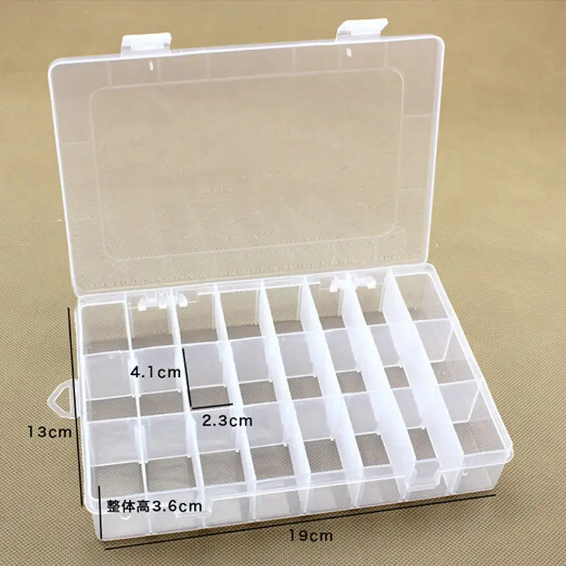 1Piece Clear Color Adjustable 24 Compartment Plastic Storage Box Jewelry Earring Case Container Hot Sale