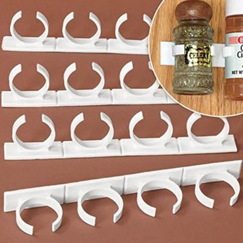 Self-adhesive Spice Jar Organizer Rack Cabinet Door Store N Spice Clip Strips Condiment Bottle Holder Shelf Kitchen Gadget 4pcs