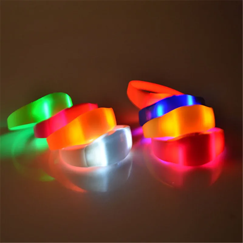 100Pcs/Lot Solid color Voice Control LED Bracelet Sound Activated Glow Bracelet For Party Clubs Concerts Dancing cheers