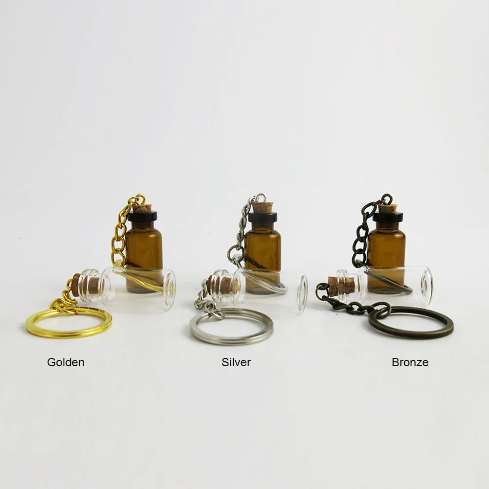 3ML Transparent Mini Glass Bottleswith  Key Chain Pendants  Amber Wishing Bottles With Cork Vial Arts Jars For Bracelets Gifts