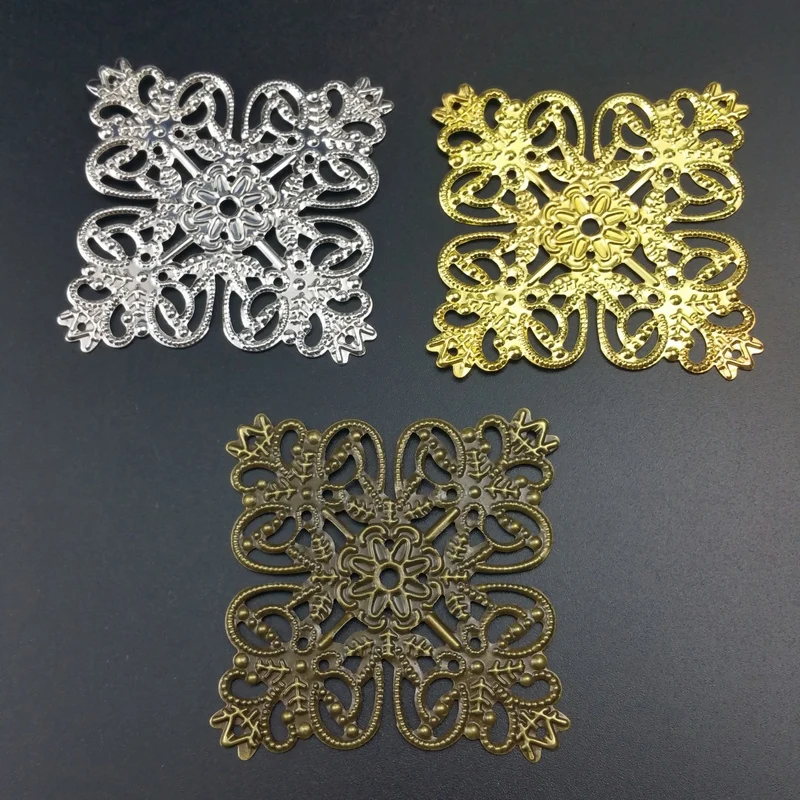 10pcs  57mm  bronze tone Filigree square  crafts   Embellishments Findings Jewelry Accessories  ornaments