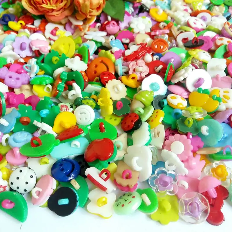 100pcs Plastic Cartoon Animals buttons Shank Children Candy Buttons variety styles botoes scrapbooking