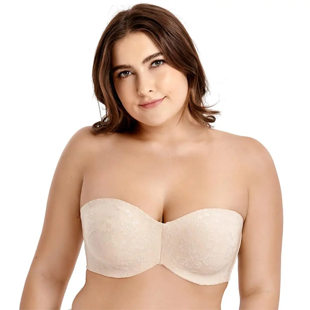 Women's Full Coverage Floral Jacquard Non-padded Underwire Minimizer Multitway Strapless Bra A-DD E F G Cup 32-40 42