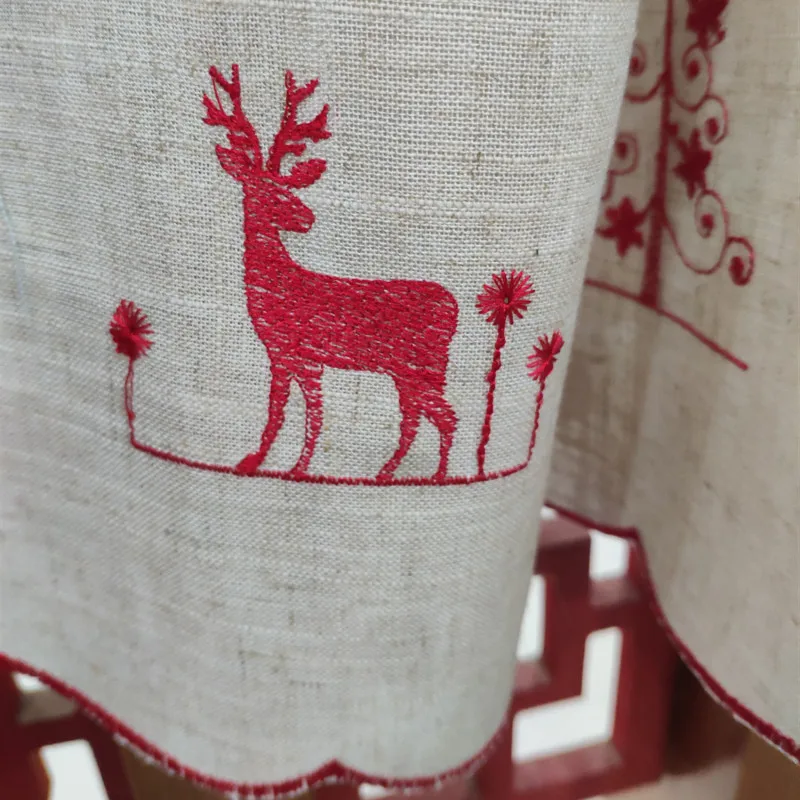 JUYANG.Linen embroidered Christmas deer short curtain. Cupboard curtain. Decorate the coffee curtain.