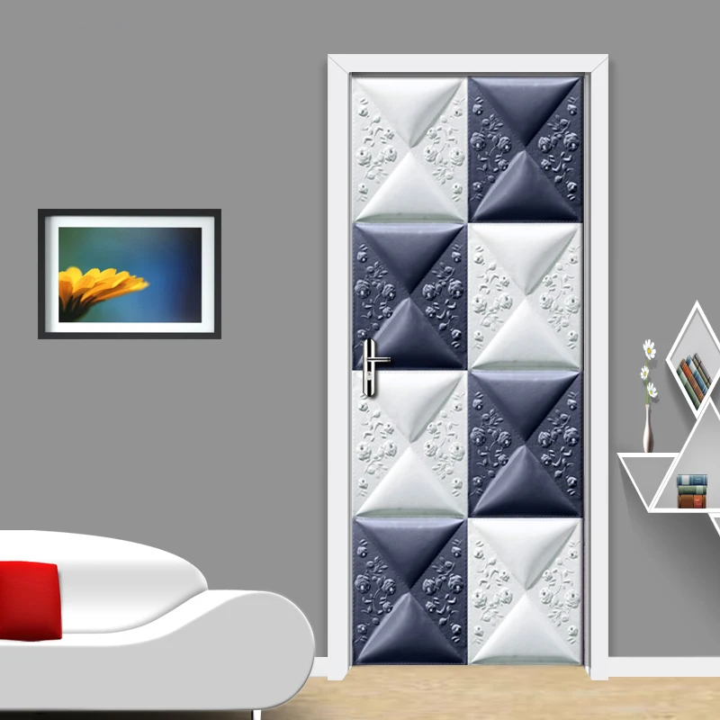 

3D Geometric Creative Door Stickers Mural Home Decoration Modern Living Room Bedroom Door Sticker PVC Waterproof 3D Wallpaper