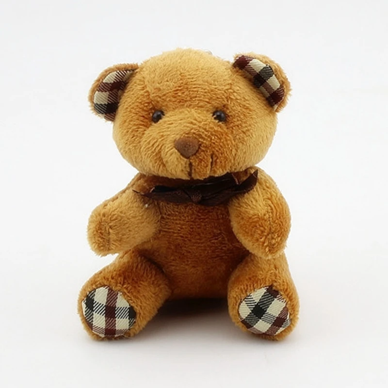 Plush Cartoon Teddy Doll Keychain Women Cute Girls Pompom Grid Bear Key Chain On Bag Car Trinket Wedding Party Toy Gifts view 5