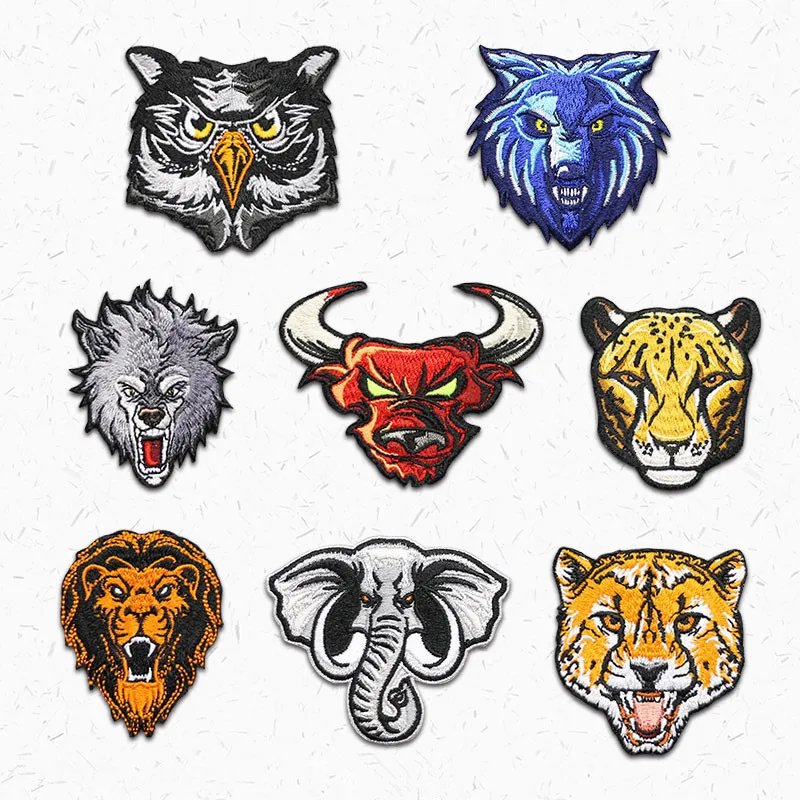 1 Piece Fierce Animal Head Cloth Lion Leopard Elephant Owl Patches Sticker For Clothes Cute DIY Accessories Iron On Patches