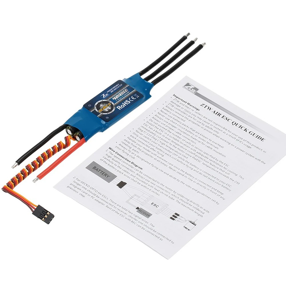 

RC ESC, ZTW Beatle Series 20A/30A/40A/50A/60A/70A/80A 2-4S Brushless ESC with 5V/3A BEC for 400-500 Classical Fixed-wing