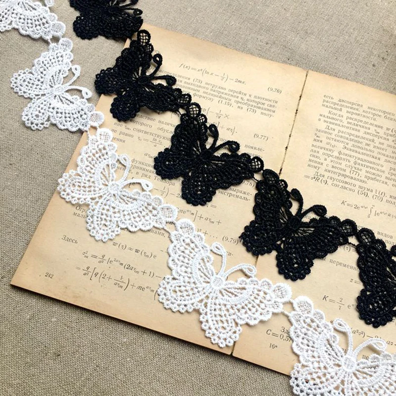 

Handmade Butterfly Lace Trim, DIY Garment, Needlework, Sewing Accessories, Fabric Clothing Decoration, White and Black, 70Y, 616