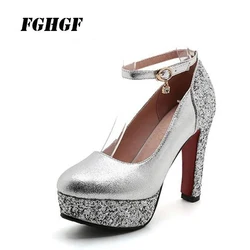 White Ultra High Heel Waterproof Platform Women Shoes Gold Bride Shoes Sequins Wedding Shoes Banquet Dress Princess Shoes 43