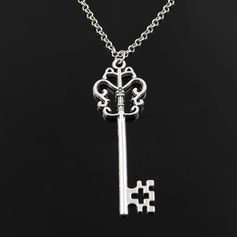 Simple Classic Fashion Vintage Skeleton Chest Key Antique Silver Color Pendant Girl Short Long Chain Necklaces Jewelry For Women