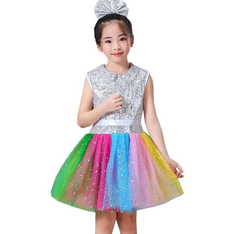 Kid Moderne Dance Mädchen Jazz Dance Kinder Pailletten Kleid Bühne Kostüme Mädchen Jazz Dance Kostüme für Mädchen Leistung Kleid