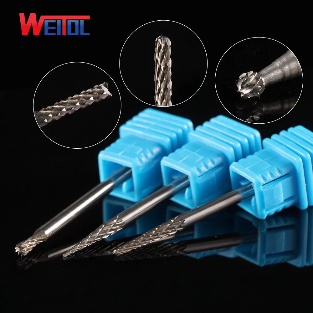 Weitol 1pcs 3mm carbide rotary files single cut carbide burrs power tools CNC carving cutter dremel tools