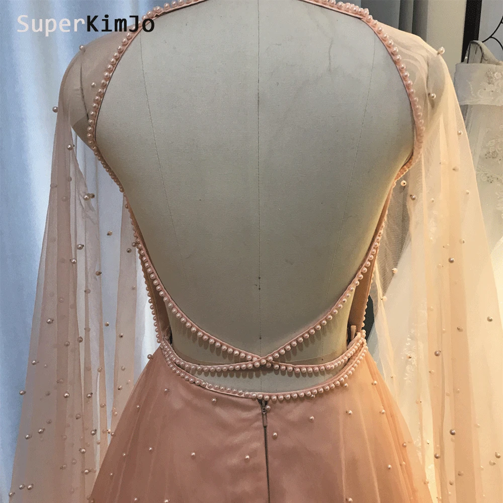 SuperKimJo Peals فساتين لحضور الحفلات الموسيقية 2020 وردي مغبر A خط أنيق بدون ظهر فستان حفلات طويل Vestido De Festa