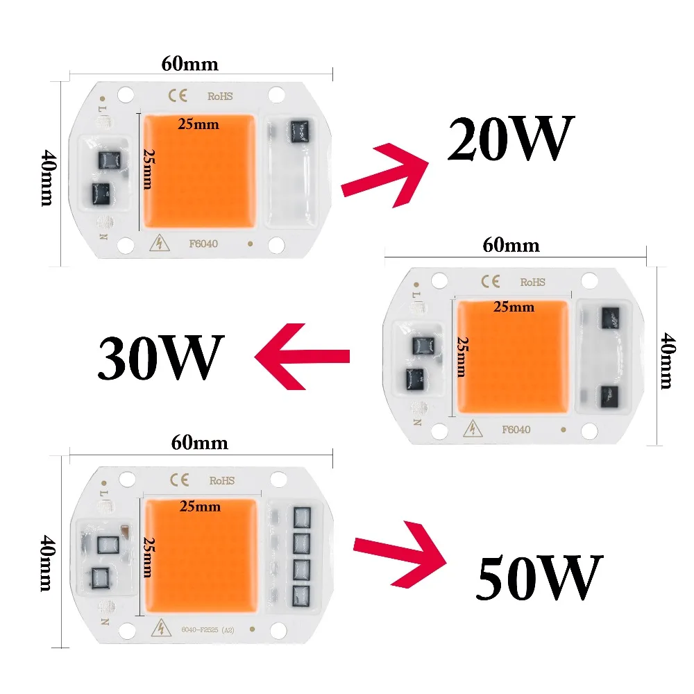 Lampadina LED COB AC110V/AC220V 5W 10W 20W 30W 50W Spettro completo 380-840NM Coltiva la luce della pianta per la lampada della luce di riempimento di ortaggi e fiori