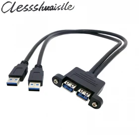 combo two USB 3.0 male to USB 3.0 Female Extension Cable 50cm with screw Panel Mount holes