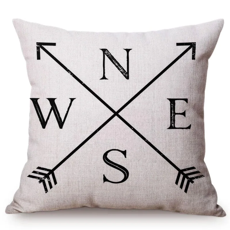 Navigation Sailboat Arrow Navy Sea Map Style Pillow Case Cotton Linen Marine Compass Decorative Pillow Cover Cushion Cover