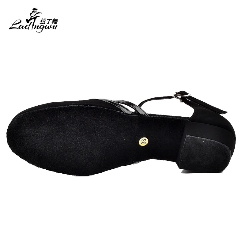 Ladingwu-zapatos de tacón cuadrado de franela para mujer, calzado de baile latino, Salsa negra, tacón bajo, fondo suave de 3cm, novedad de 2018
